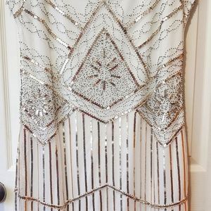 Gatsby Style Dress, Plus Size, White & gold
